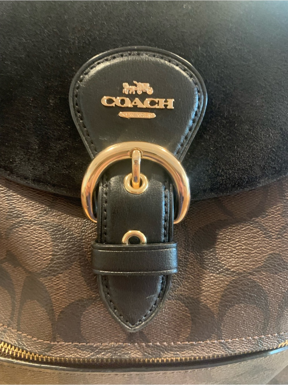 Coach Brown Signature Canvas and Black Leather Backpack with Gold Hardware - Picture 5 of 13